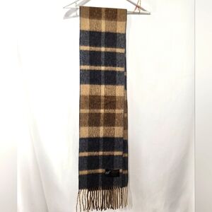 Beautiful PERUVIAN ALPACA Beige Navy Blue Brown Plaid Neck Scarf Made in Peru